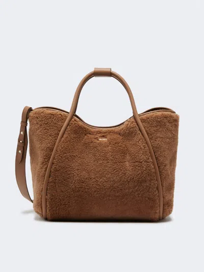 Max Mara Medium Teddy Fabric Marine Bag In Brown