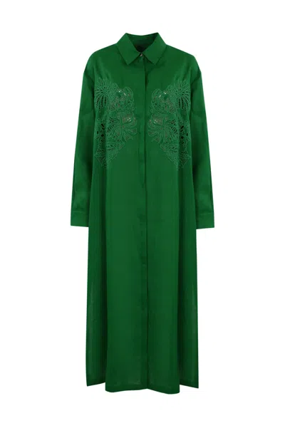 Max Mara Megaton Linen Shirt Dress In Green