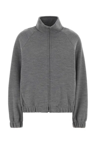 MAX MARA MELANGE GREY WOOL BLEND FRINE OVERSIZE SWEATSHIRT