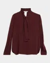 Max Mara Melania Neck-tie Silk Blouse In Brown