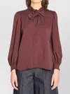 Max Mara Melania Silk Shirt Bow Detail In Brown