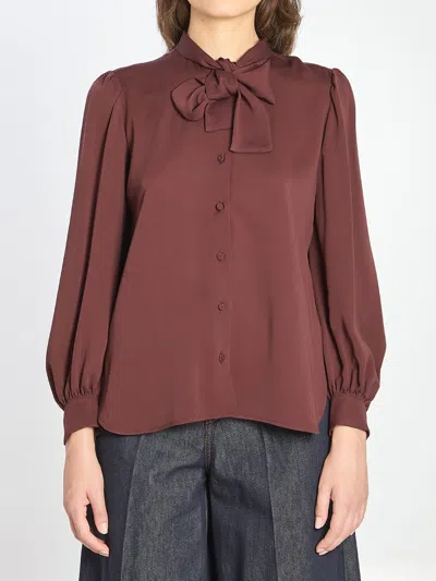 Max Mara Melania Silk Shirt Bow Detail In Brown