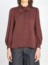 Max Mara Melania Silk Shirt Bow Detail In Brown