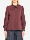 Max Mara Melania Silk Shirt Bow Detail In Burgundy