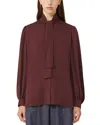 Max Mara Melania Silk Tie Neck Blouse In Red