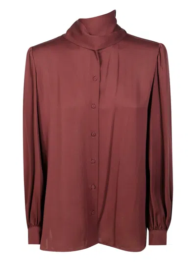 Max Mara Melania Tie-neck Buttoned Shirt In Brown