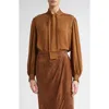 Max Mara Melania Tie Neck Silk Crêpe De Chine Top In Brown