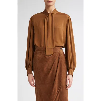 Max Mara Melania Tie Neck Silk Crêpe De Chine Top In Brown
