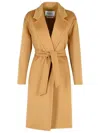 Max Mara Cashmere Coat With Belted Waist And Notched Lapels In Beige