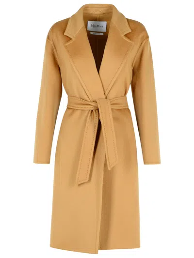 Max Mara Cashmere Coat With Belted Waist And Notched Lapels In Beige
