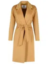 Max Mara Cashmere Coat With Belted Waist And Notched Lapels In Beige