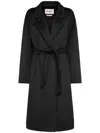 Max Mara Black Belted Long Coat With Notched Collar And Smooth Finish
