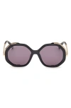 Max Mara Liz Double Rimmed Mixed-media Round Sunglasses In Shiny Black/smoke