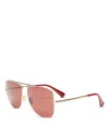 Max Mara Logo Engraved Metal Aviator Sunglasses In Gold/bordeaux