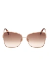Max Mara 61mm Geometric Sunglasses In Shiny Rose Gold / Brown