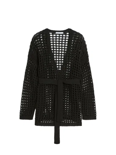 Max Mara Mesh Cotton Cardigan In Black