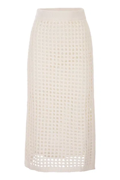 Max Mara Mesh Cotton Skirt In Neutral