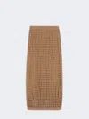 Max Mara Straight Cut Pure Cotton Webbing Skirt With Ribbed Waist In Brown
