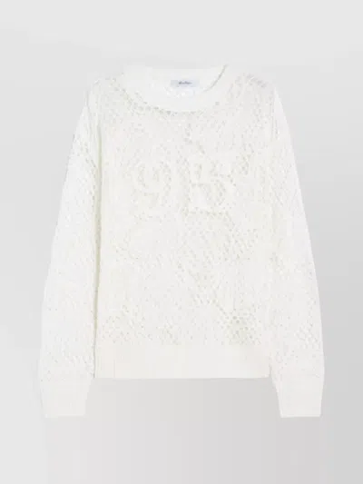Max Mara Mesh Crew Neck Sweater Numeric Pattern In White