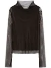 Max Mara Mesh High Neck Sweater With Long Sleeves In Brown