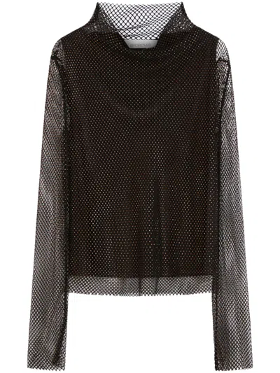 Max Mara Mesh High Neck Sweater With Long Sleeves In Brown