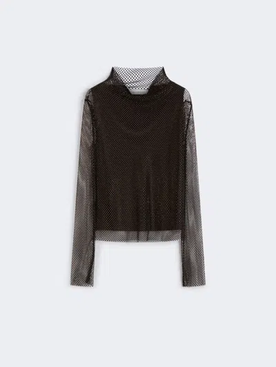 Max Mara Mesh T-shirt With Rhinestones In Burgundy