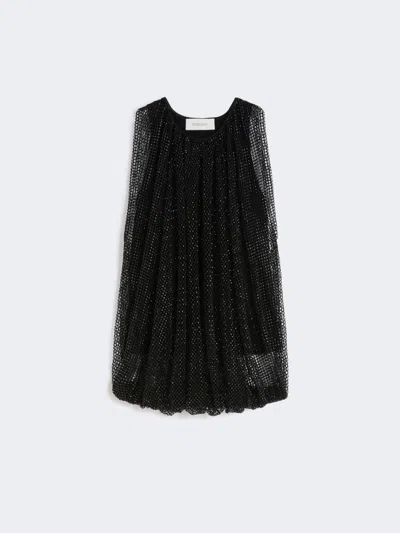 Max Mara Mesh Top With Crystals In Black