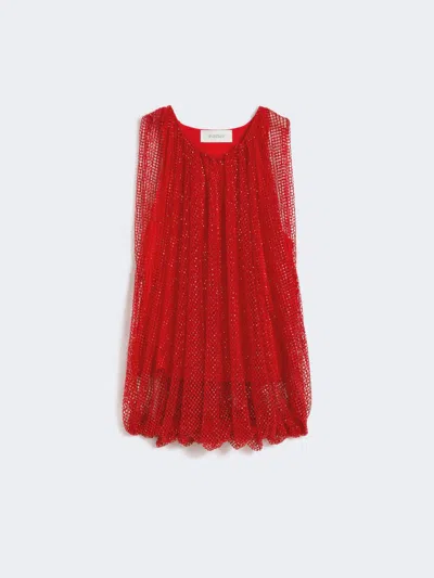 Max Mara Mesh Top With Crystals In Red