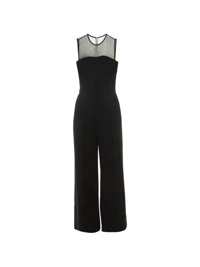 Pre-owned Max Mara Mesh-yoke Wide-leg Jumpsuit In Black