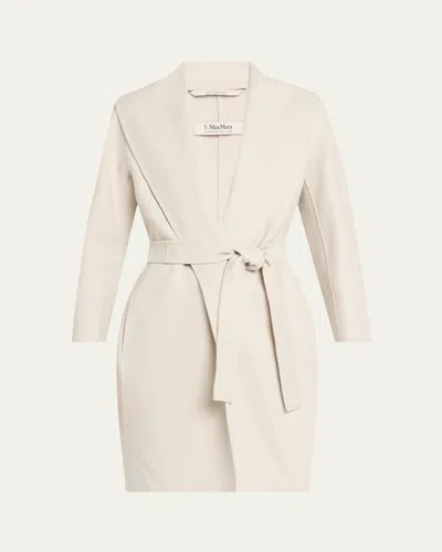 Max Mara Messi Tie-waist Wool Wrap Coat In White