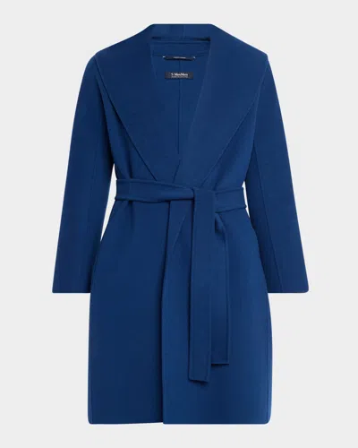 Max Mara Messi Wool Belted Wrap Coat In Blue