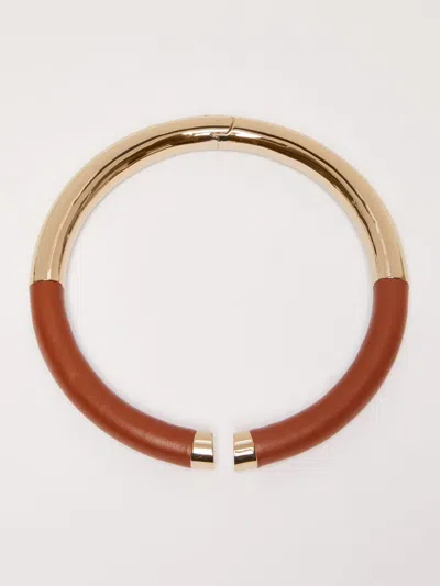 Max Mara Metal And Leather Tubular Necklace In Tobacco