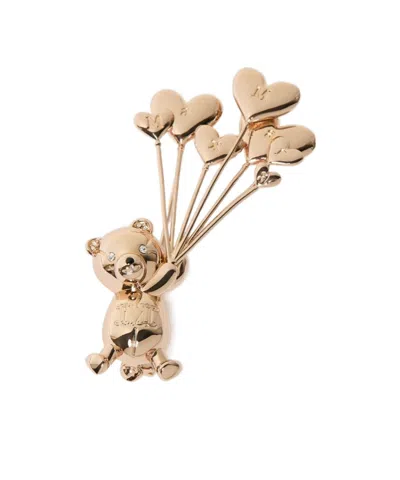 Max Mara Metal Brooch With Rhinestones In Brown