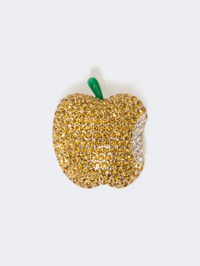 Max Mara Metal Brooch With Rhinestones In Gold
