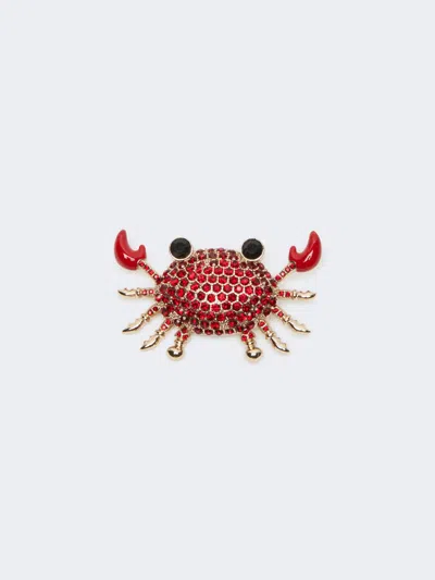 Max Mara Metal Brooch With Rhinestones In Red