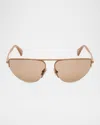 Max Mara Women's Shiny Light Brown Half-rim Cat-eye Sunglasses In Lbrnobrn