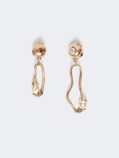 Max Mara Metal Earrings With Pendant And Beads In Gold