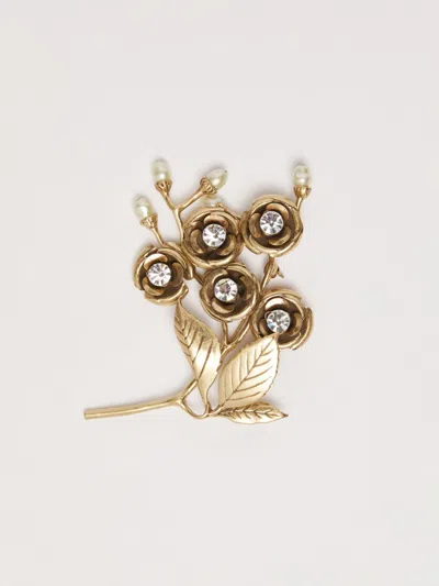Max Mara Metal Flower Brooch In Gold