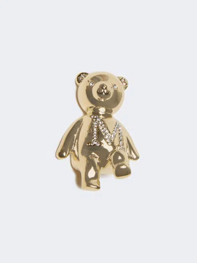 Max Mara Metal Teddy Bear Brooch In White