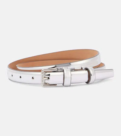 Max Mara Metallic Leather Belt In Silver