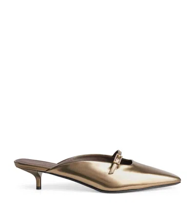 Max Mara Metallic Leather Mules 35 In Brown