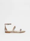 Max Mara Metallic Nappa Leather Flat Sandals In Medium Grey