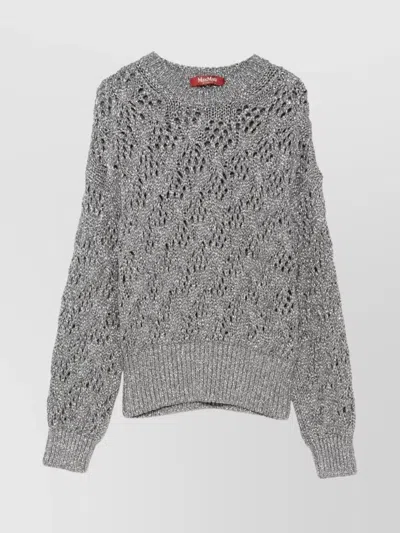 MAX MARA METALLIC OPEN-KNIT CREWNECK SWEATER
