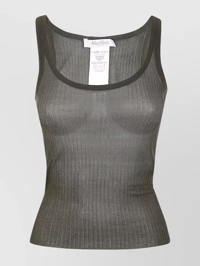 Max Mara Metallic Ribbed Scoop Neck Tank Top In Gray