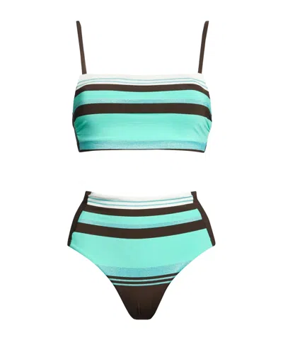 Max Mara Metallic Striped Stretch Bikini In Green