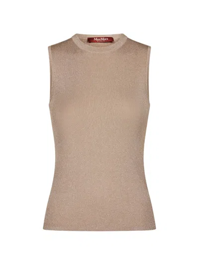 Max Mara Metallic-thread Ribbed Top In Brown