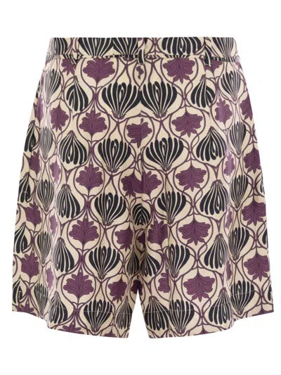 Max Mara Floral Silk Pleated Shorts And Belt In Animal Print