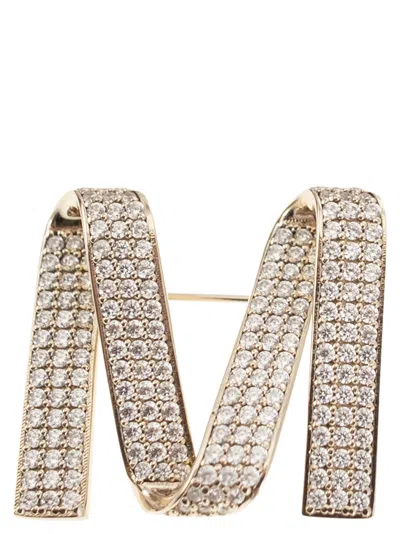 Max Mara Mgrosgrainpind M Pin With Rhinestones In Gold
