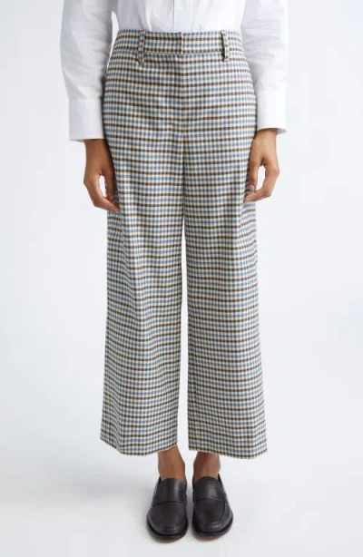 Max Mara Michelle Check Wool & Cotton Wide Leg Ankle Pants In Gray
