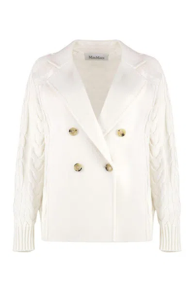 Max Mara Micio Double-breasted Wool Jacket In White